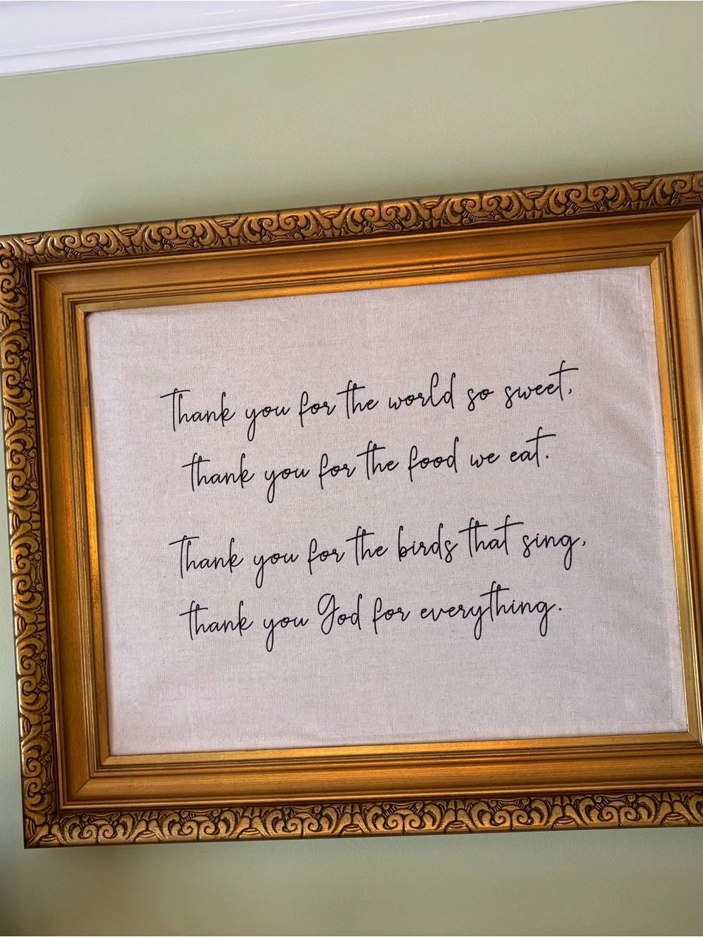 Framed Thankful Script Wall Art - Gold Frame, Cream Canvas 16x20” (20.5x24.5”)